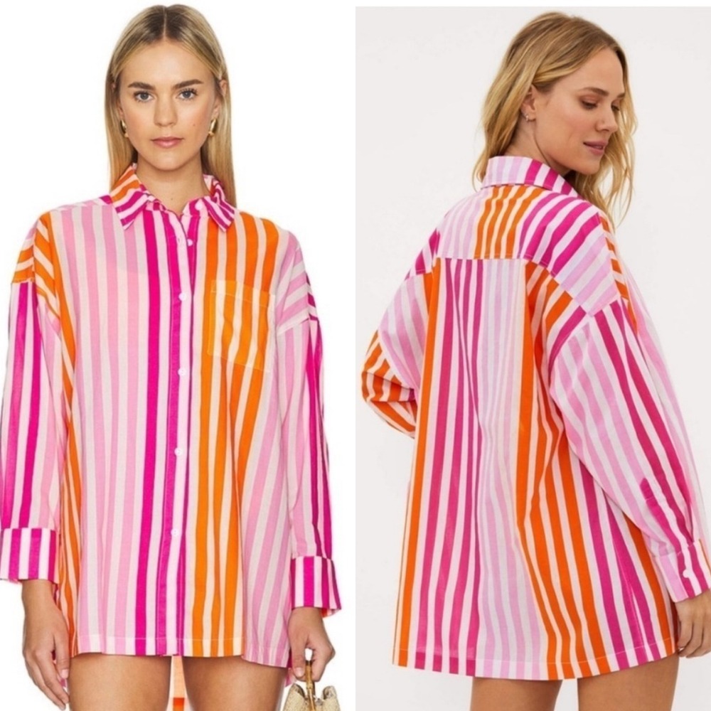 Beach Riot Women's‎ L/XL Alexa Stripe Coverup Cotton Top lightweight poplin